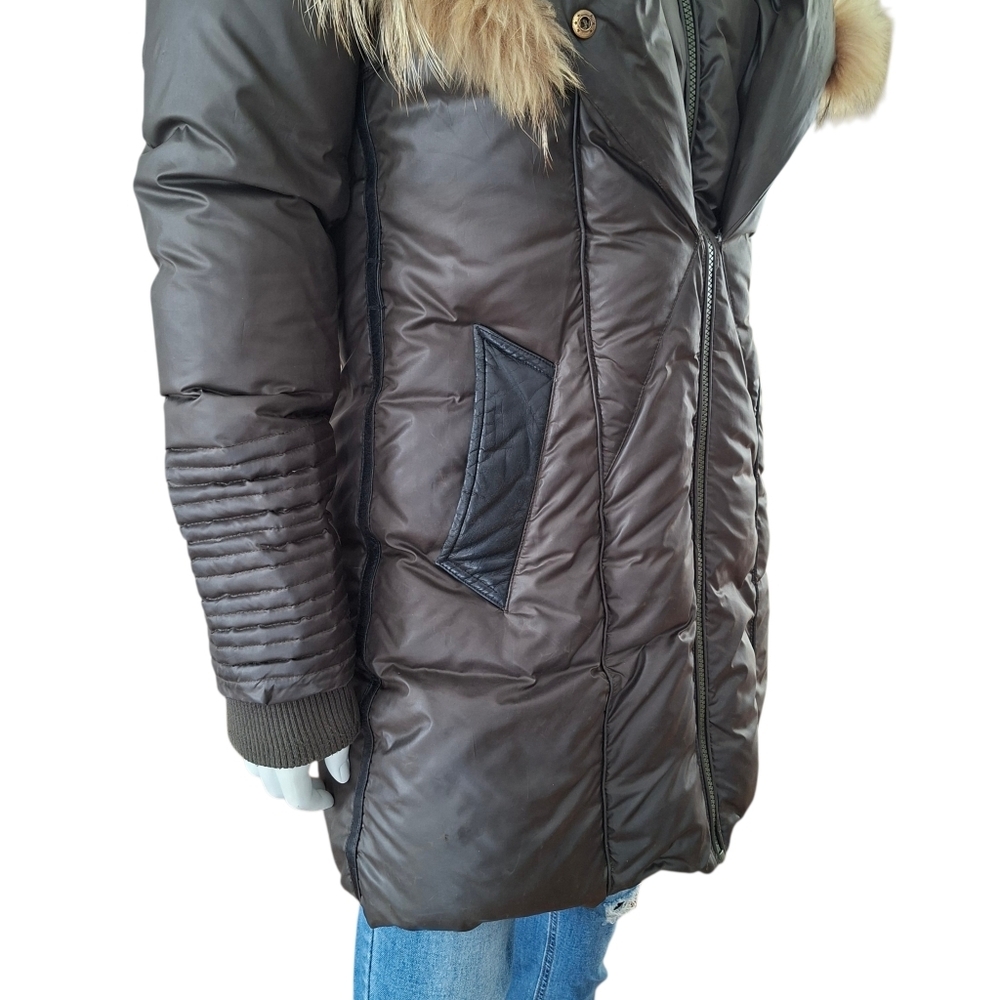 Rudsak Feathers Down Leather Women's Winter Coat Real Fur khaki brown - Picture 4 of 16